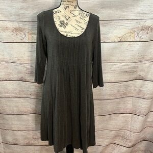 Eileen Fisher Dress Pintuck Pleats Bodice 3/4 Sleeves System Size Small Brown